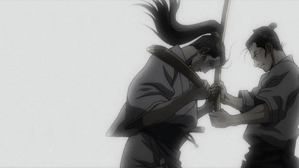 Duello tra Gennosuke e Seigen in Shigurui, anime samurai realistico e spietato