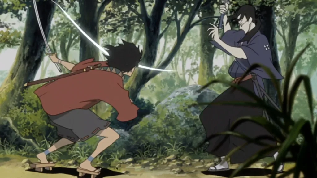 Mugen e Jin duellano in Samurai Champloo, anime sui samurai dallo stile unico