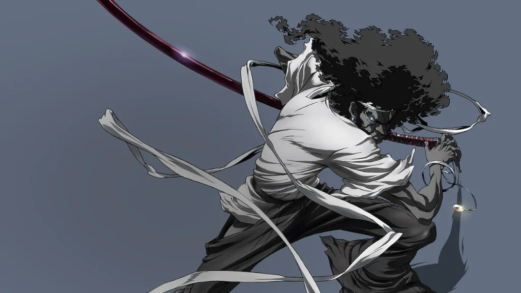 Afro combatte con stile hip-hop in Afro Samurai, anime samurai futuristico